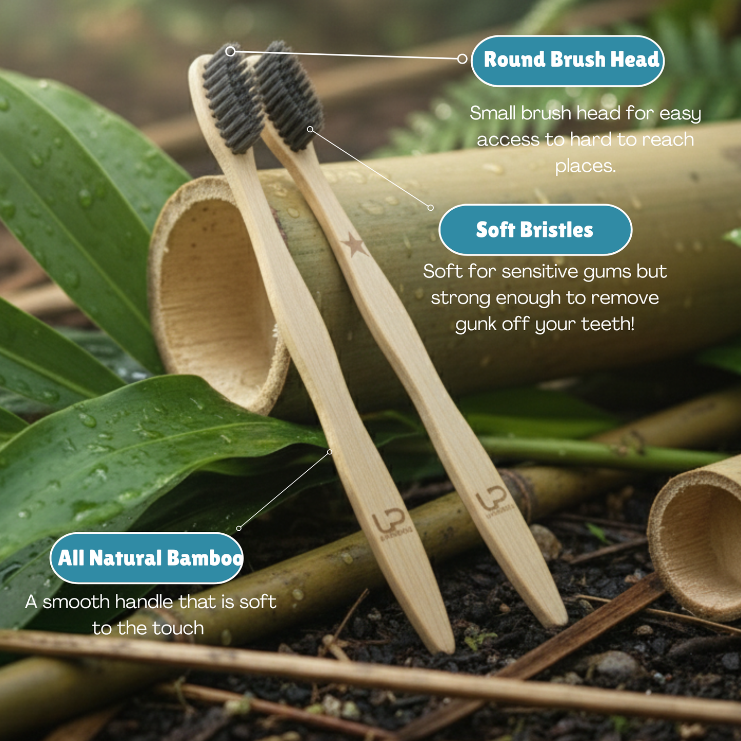 LIVINGPRO Bamboo Toothbrush, 12 Pack BPA Free Medium Softness Bristles Toothbrushes, Eco-Friendly, Natural Wooden Toothbrush
