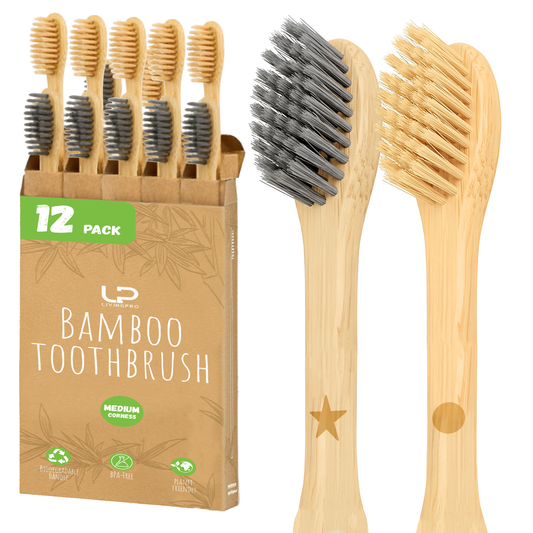 LIVINGPRO Bamboo Toothbrush, 12 Pack BPA Free Medium Softness Bristles Toothbrushes, Eco-Friendly, Natural Wooden Toothbrush