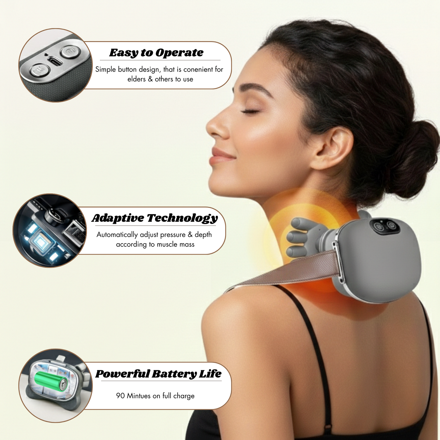 Neck Massager with Heat, Shiatsu Neck and Back Massager with 4D Kneading