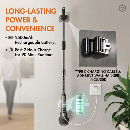 Electric Spin Scrubber – Cordless, 70W Power, LCD Display, IPX7 Waterproof, Dual Speed, 7 Brush Heads, Extendable Handle