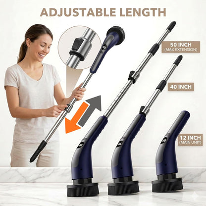 Electric Spin Scrubber – Cordless, 70W Power, LCD Display, IPX7 Waterproof, Dual Speed, 7 Brush Heads, Extendable Handle