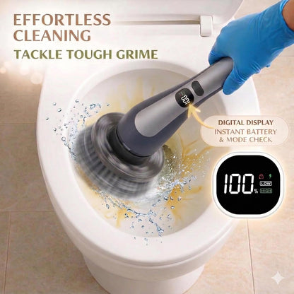 Electric Spin Scrubber – Cordless, 70W Power, LCD Display, IPX7 Waterproof, Dual Speed, 7 Brush Heads, Extendable Handle