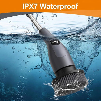 Electric Spin Scrubber – Cordless, 70W Power, LCD Display, IPX7 Waterproof, Dual Speed, 7 Brush Heads, Extendable Handle