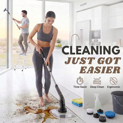 Electric Spin Scrubber – Cordless, 70W Power, LCD Display, IPX7 Waterproof, Dual Speed, 7 Brush Heads, Extendable Handle